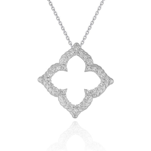 14k White Gold Diamond Cut-out Flower Pendant (1/3 cttw)