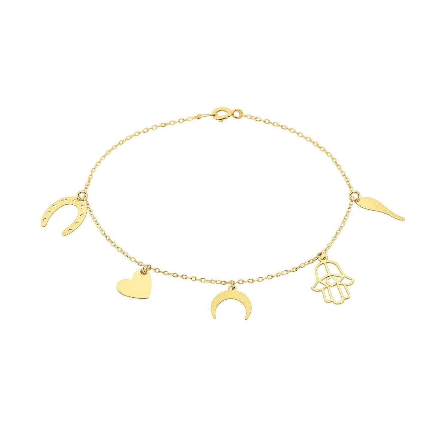 14k Yellow Gold 7 inch Bracelet with Polished Charms