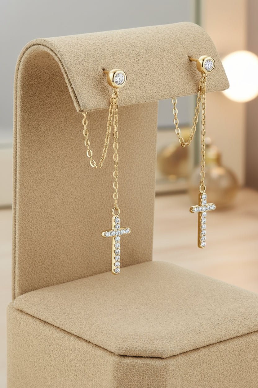 Gold cross moissanite earrings 