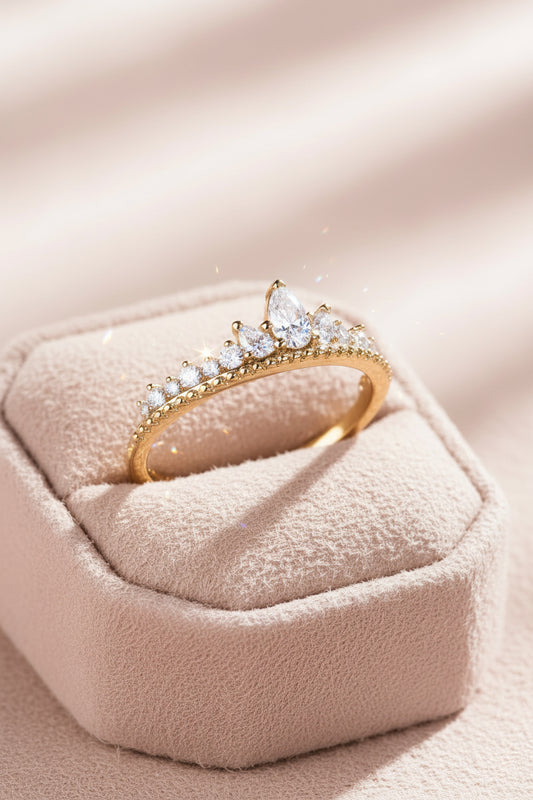Gold ring with moissanite stones