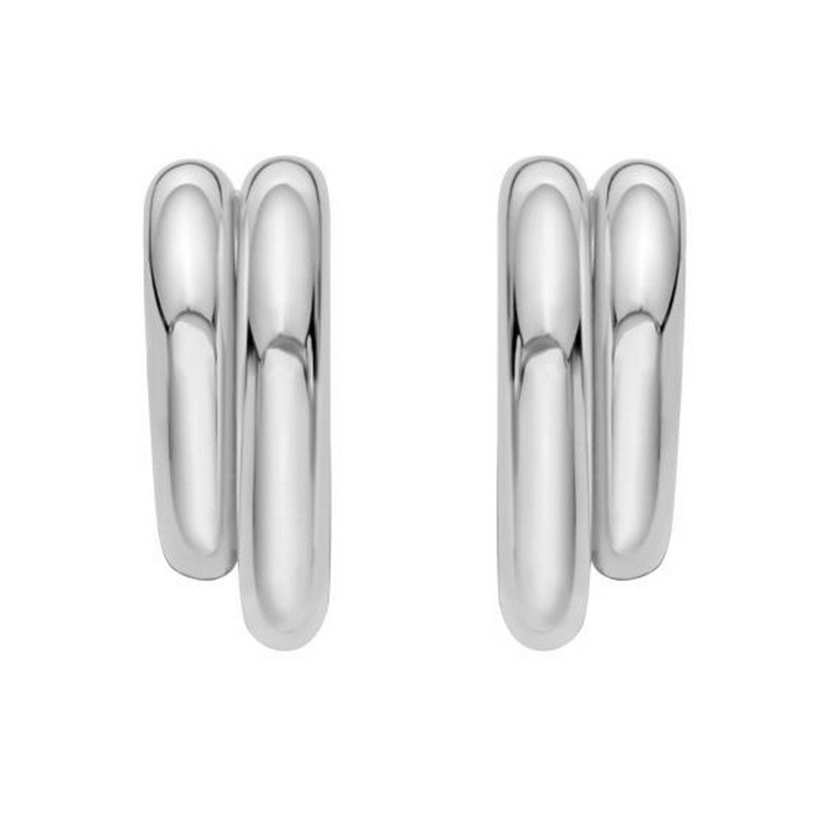 Sterling Silver Double Row Big and Small Round Hoop Earrings