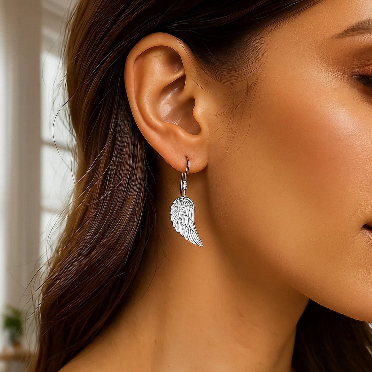 Sterling Silver Textured Angel Wing Earrings